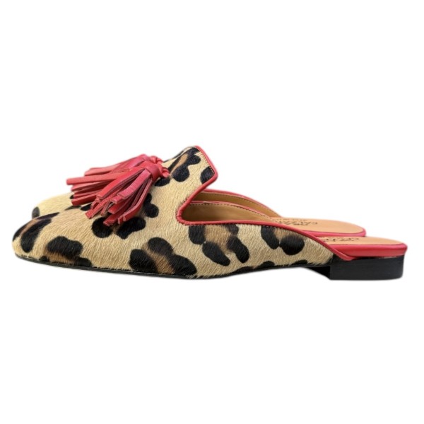 sabot Madrid in pelle animalier profilo rosso