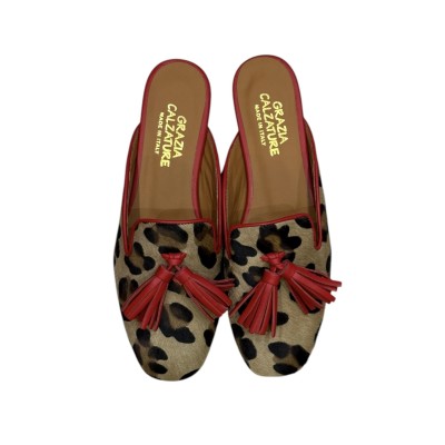 sabot Madrid in pelle animalier profilo rosso