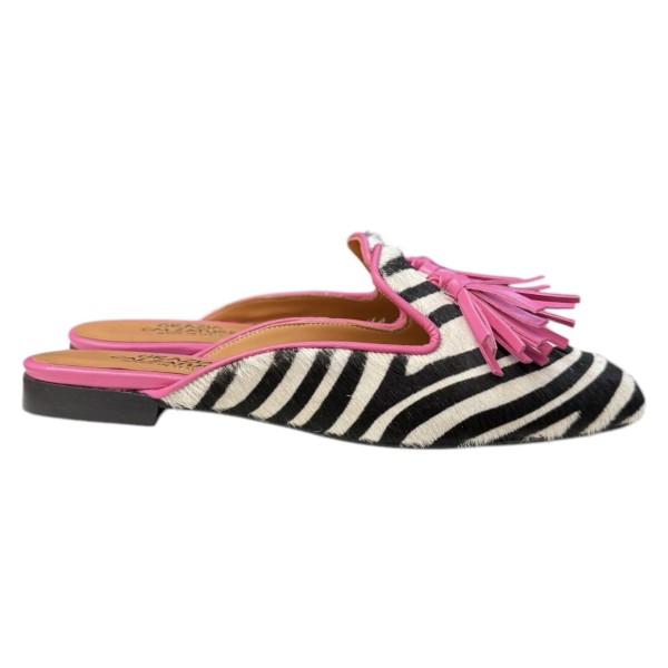 sabot Madrid in pelle animalier profilo fuxia