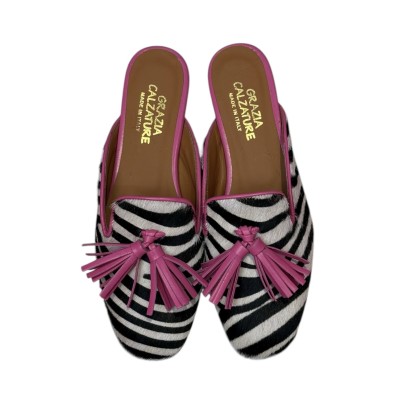 sabot Madrid in pelle animalier profilo fuxia