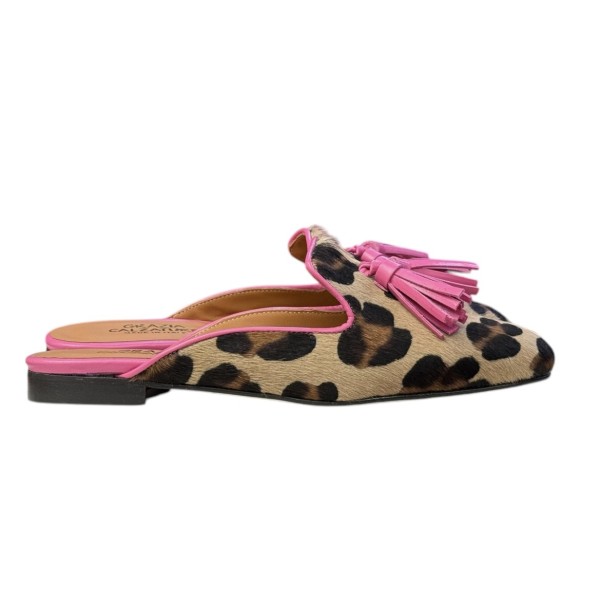 sabot Madrid in pelle animalier profilo rosa