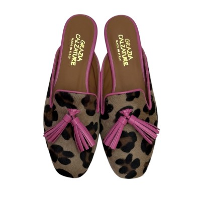 sabot Madrid in pelle animalier profilo rosa