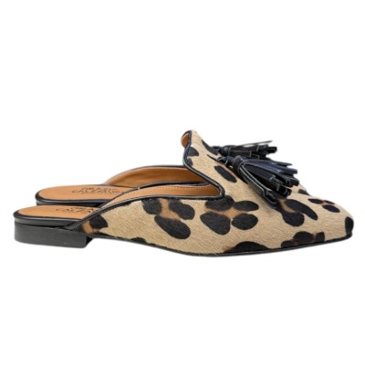 sabot Madrid in pelle animalier profilo nero