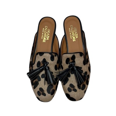 sabot Madrid in pelle animalier profilo nero