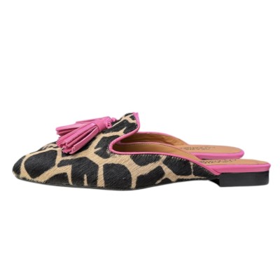 sabot Madrid in pelle animalier profilo fuxia