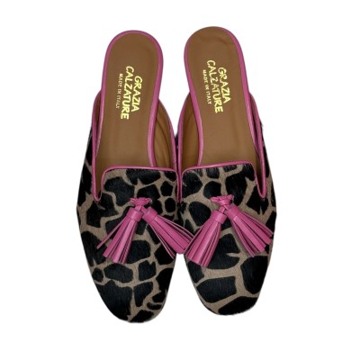 sabot Madrid in pelle animalier profilo fuxia